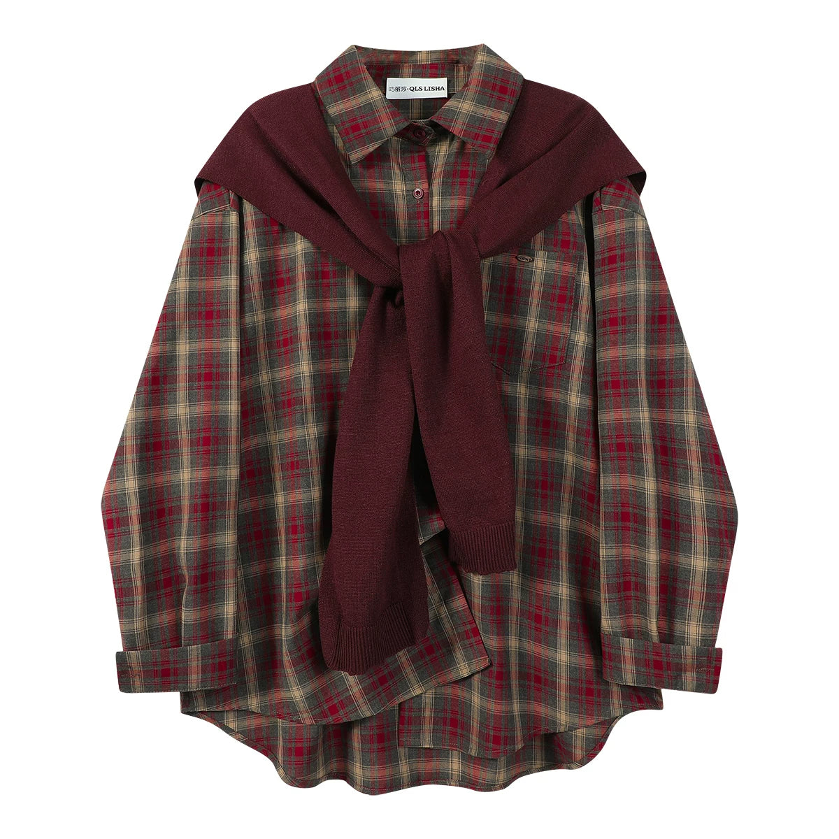 Chorlisa Retro Gündəlik Boş Damalı Polo Köynək 2026 Yaz və Payız Yeni Stil Şal Üst İki Parçalı Qadın Dəsti