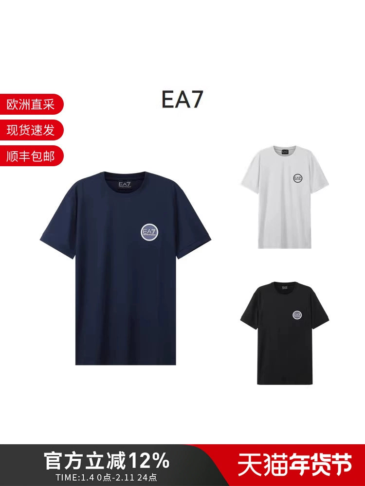 Armani EA7 Kişilər üçün Nazik Yaxalı Qısa Qollu İdman Nəfəs Alan, Tərli İdman Köynəyi 3LPT38 PJCDZ