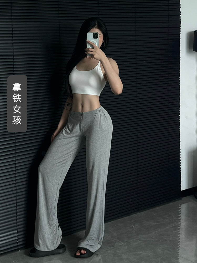 Latte Girl Fermuarlı Super Rahat Örtük Fitness Yoga Pilates İdman Şalvarları Pure Desire Kiçik Bel Düz Qadın