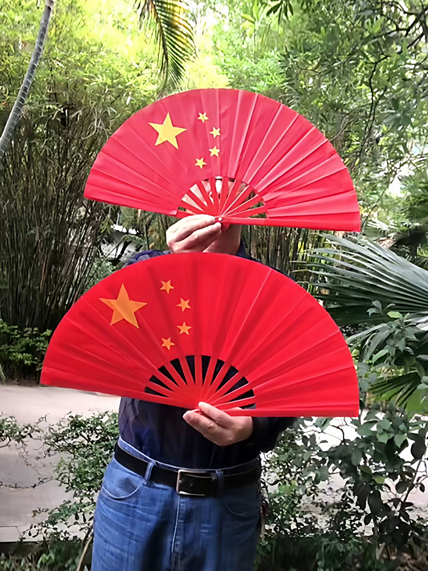 İki tərəfli iki rəngli qızılı və qırmızı fanat Kung Fu üzük fanatı qara və ağ performans qar əjdahası tərənnüm edən fanat Tai Chi fanatı iki rəngli rəqs fanatı