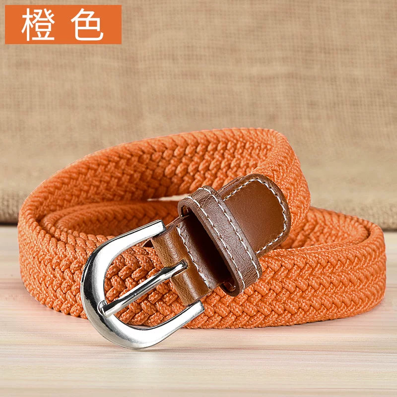 Kətan kəmər, qadın üçün deşiksiz toxunmuş elastik kəmər, Koreya üslubunda, dekorativ, uniseks nazik kəmər, tələbə gündəlik parça kəmər