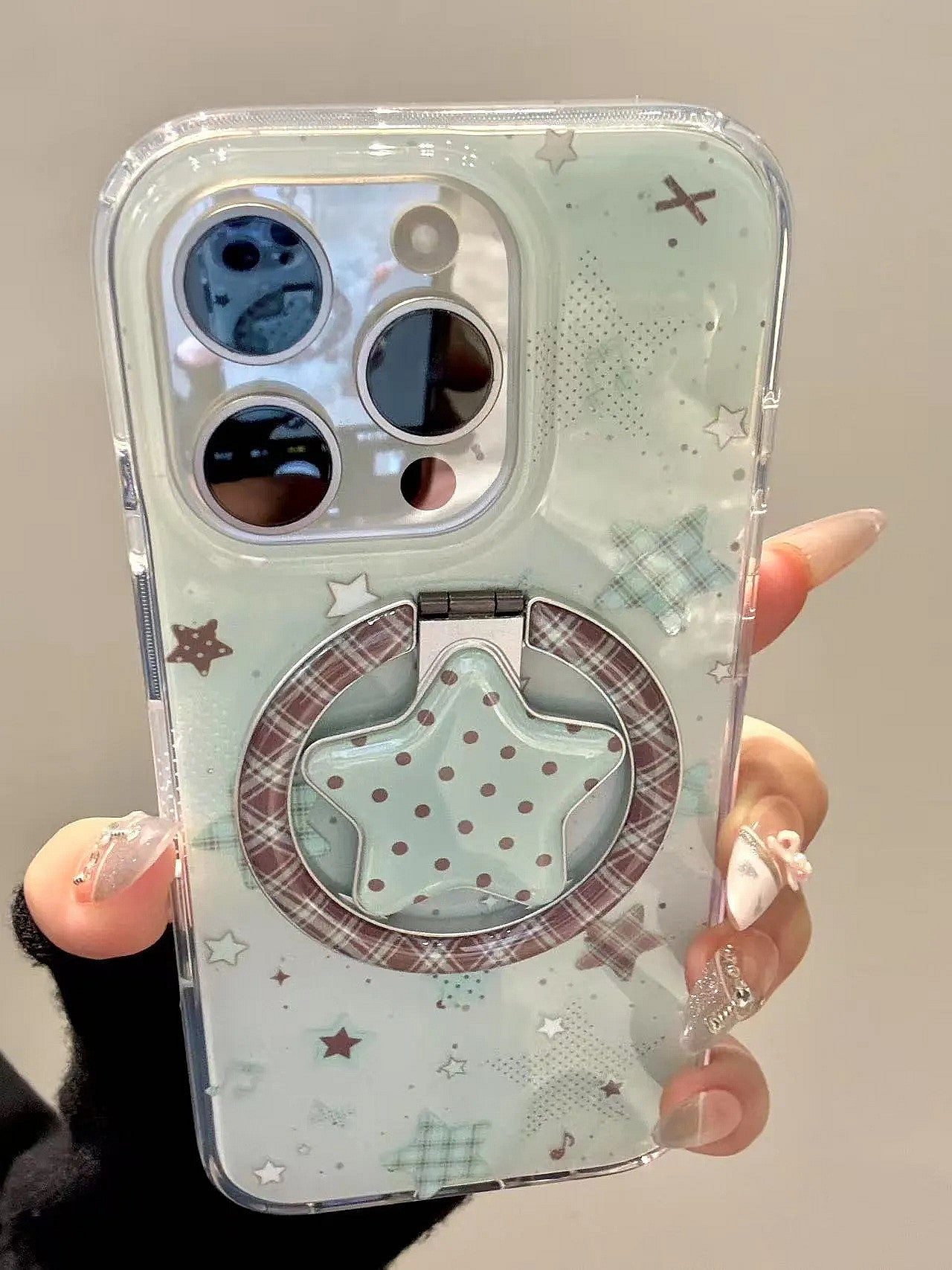 Hinlucky Koreya ins nanə yaşıl plaid ulduz maqnit mötərizə Apple 17 mobil telefon qutusu iphone16promax yeni 15 ikiqat qat 14 düşməyə qarşı qoruyucu örtük 13 niş yaradıcı