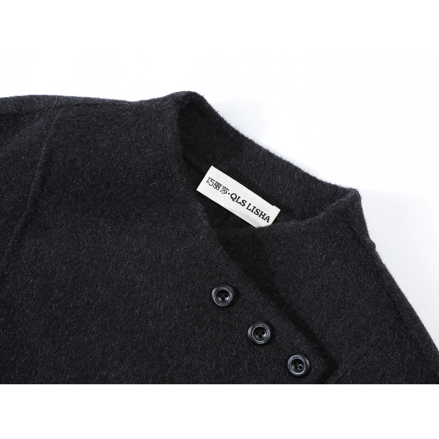 Qiao Lisa-nın qadınlar üçün super gözəl qara yun paltosu, Hepburn üslubunda, yüksək səviyyəli, qalın iki tərəfli yun yeni qış paltosu