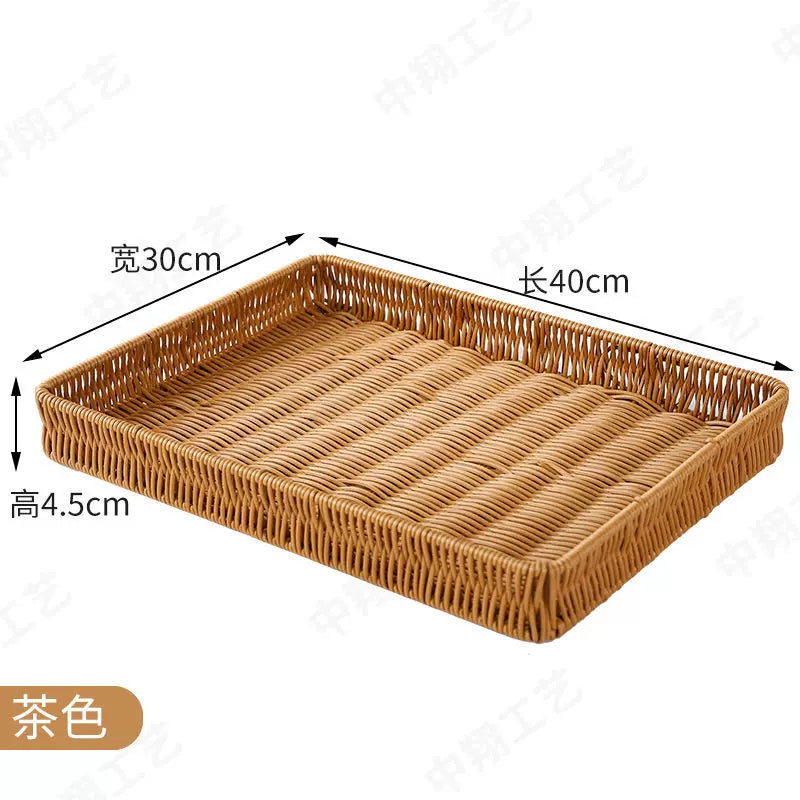 Plastik rattan əllə toxunmuş çörək səbəti supermarket meyvə, tərəvəz, konfet və qurudulmuş meyvə boşqab ekranı meyvə səbəti sendviç saxlama səbəti