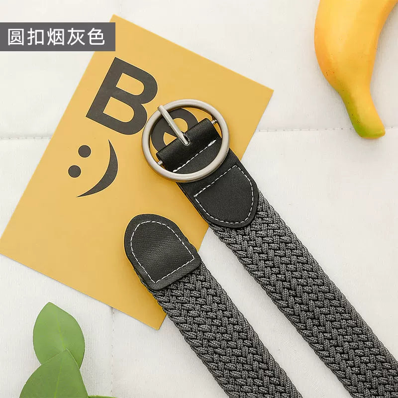 Kətan kəmər, qadın üçün deşiksiz toxunmuş elastik kəmər, Koreya üslubunda, dekorativ, uniseks nazik kəmər, tələbə gündəlik parça kəmər