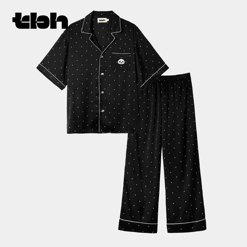 tbh brutalist home panda bang bang starlight satin ev paltarı dəsti bütün fəsillər xaricində geyinmək olar qadınlar üçün cüt pijama