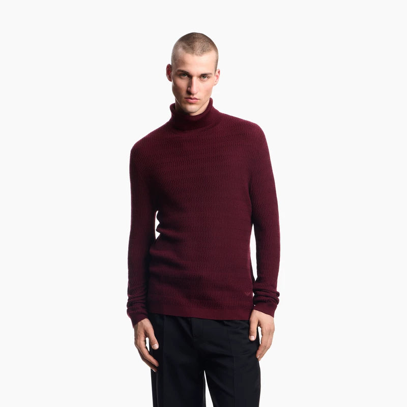 EMPORIO ARMANI/Armani Winter New Men's High Collar Wool Cable Knit Sweater