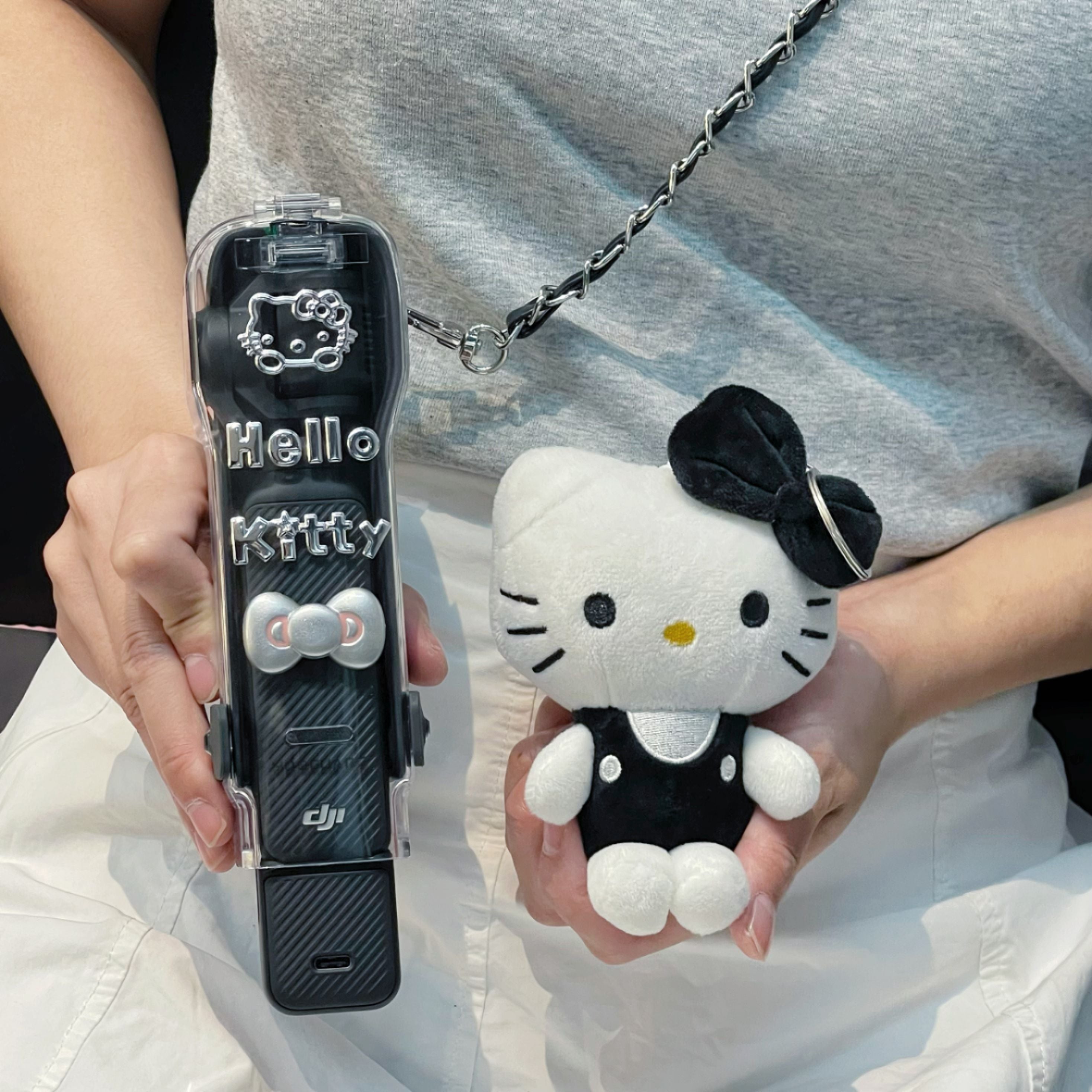 DIY sərin gümüş Hello Kitty DJI DJI pocket3 üçün uyğun qoruyucu örtük cib gimbal idman kamerası sərt qabıq