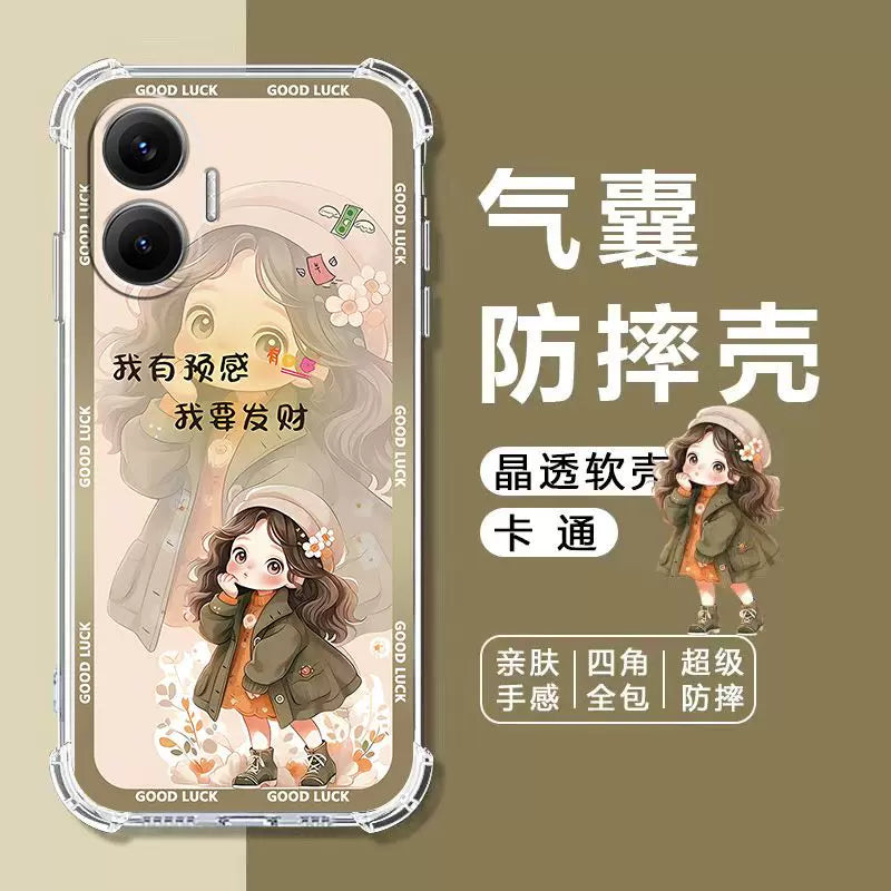 Redmi Turbo4Pro/5Max mobil telefon qutusu üçün uyğundur K90K80K70K60K50 Extreme Edition hava yastığı düşmə əleyhinə qabıq Note14/13/12/11/109 tam kənar K40 karikatura 15R qoruyucu örtük