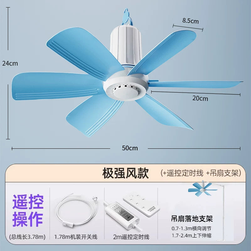 Oaks çarpayısı kiçik tavan ventilyatoru səssiz mini elektrik fanatı tələbə yataqxanası ağcaqanad toru yeni yüksək külək fanatı asılır