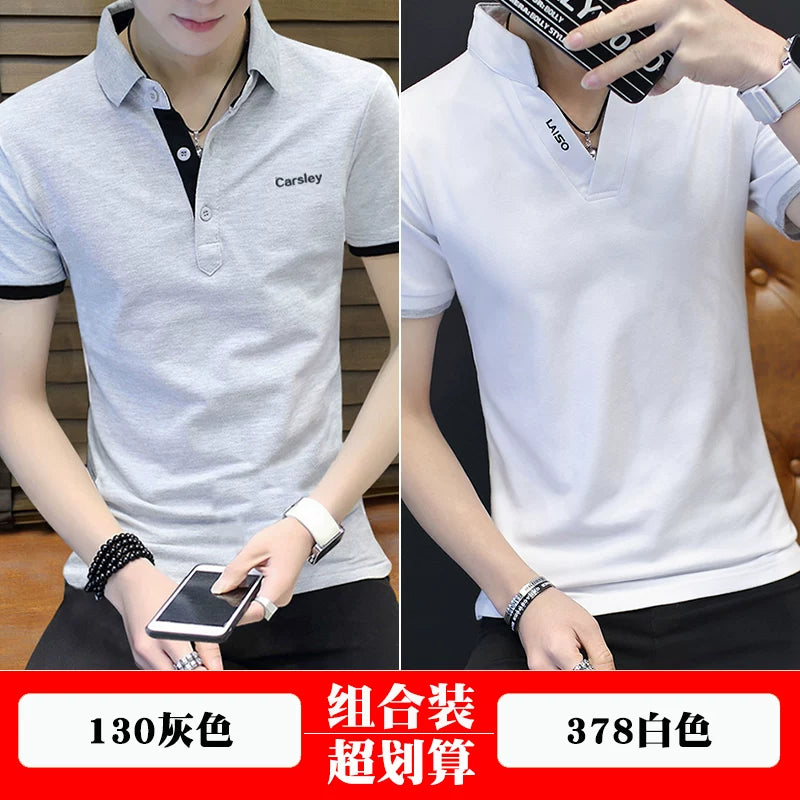 2026 Yay Yeni Qısaqol T-Shirt Kişi Yakalı Çox Yönlü Mesh POLO Köynək Saf Pambıq İncə Paltar