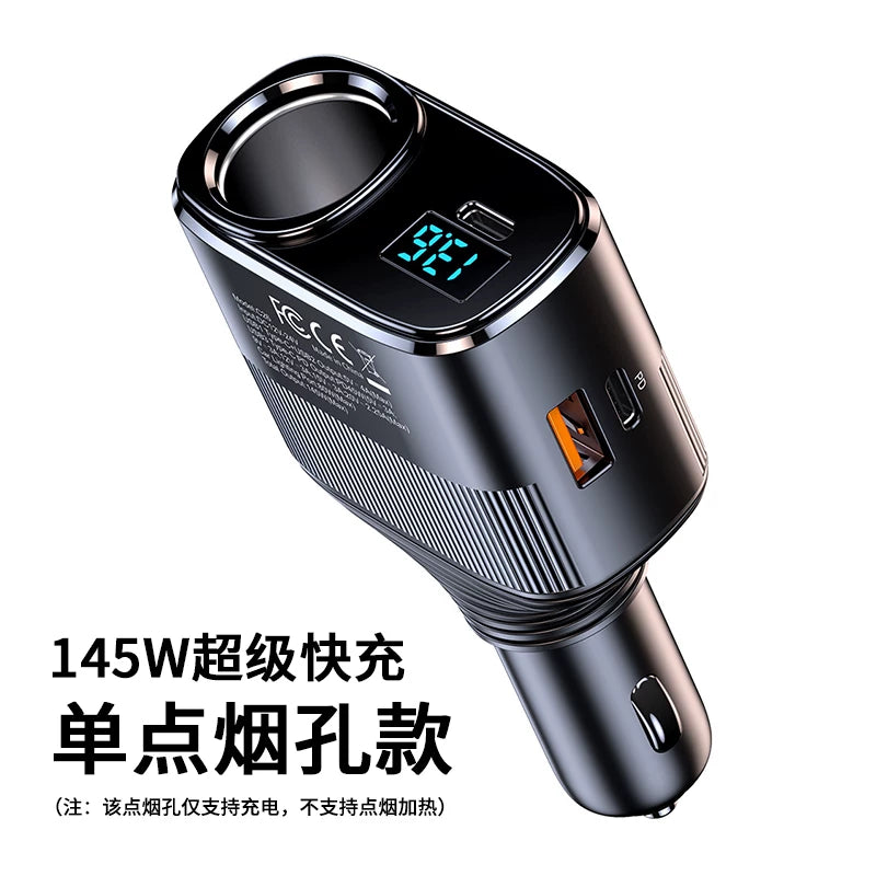 12V 24V Universal Avtomobil Siqaret Çaxmaq Adapteri Ştepseli (1-dən 2-yə) USB ilə Super Sürətli Şarj 145W Avtomobil Şarj Cihazı