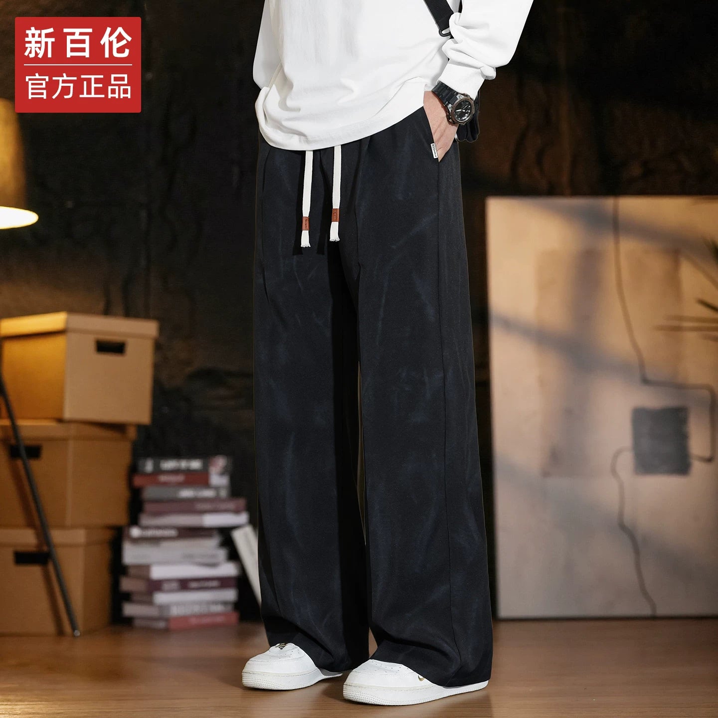 New Balance Kişilər üçün Payız/Qış Yun Astarlı Geniş Ayaqlı Gündəlik Şalvar, Dəbli Brend, 2025 Payız Yeni Modeli, Boş Düz Ayaqlı İdman Şalvarı