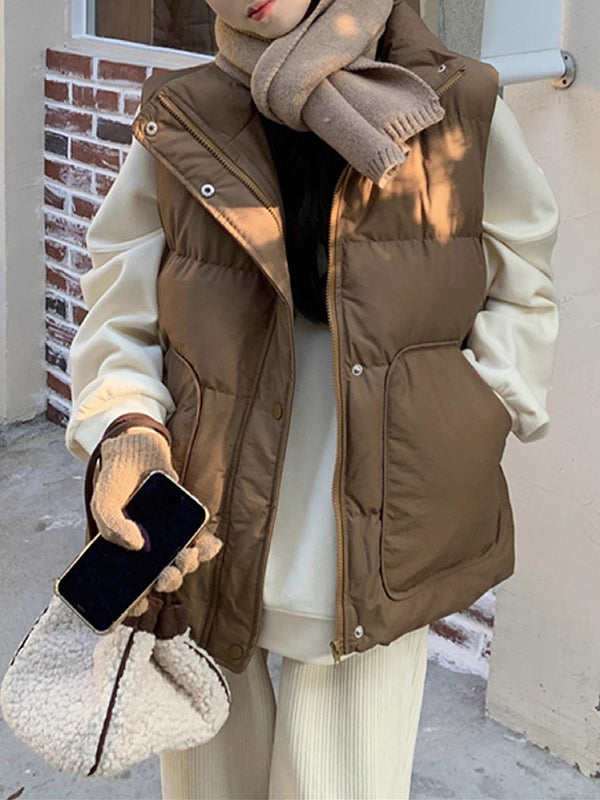 Koreya üslubunda qadın pambıq jileti, 2026 payız/qış, böyük ölçüdə, boş formada, bel sıxan, arıqladıcı, zərif top.