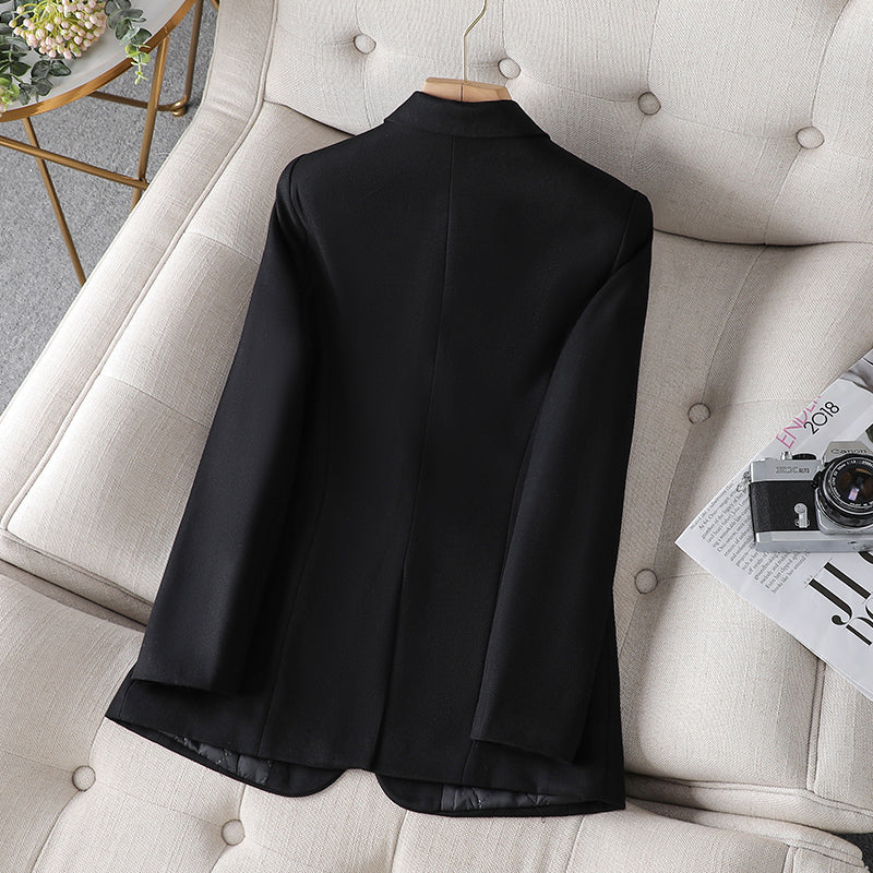 Qadınlar üçün Payız/Qış üçün Qısa, Gündəlik, Yüksək Seçimli Qara Pambıq Astarlı Kostyum Gödəkçə