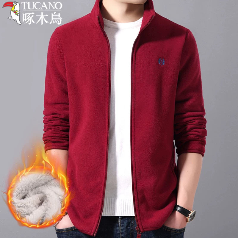 Ağacdələn kişi üçün flis gödəkçə, payız və qış üslubunda, dayaq yaxalı gödəkçə, flis astarlı və qalınlaşdırılmış flis sviter, kişi üst geyimi hırka