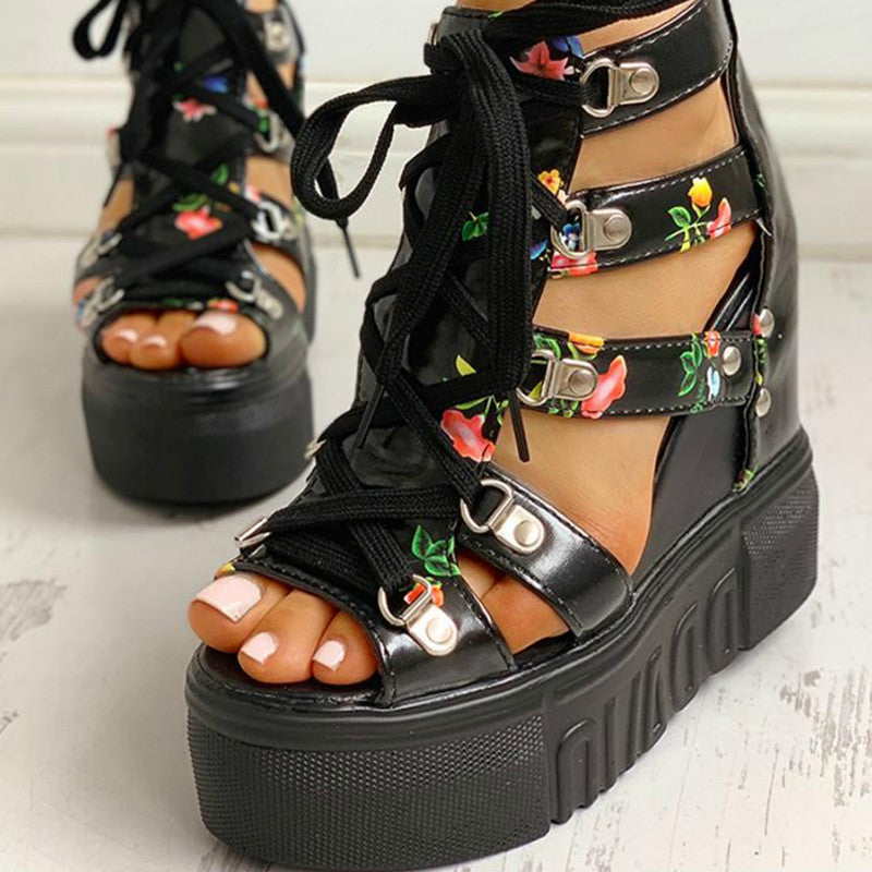 INS Hot Print Leisure Wedges Qadın Ayaqqabıları 2020 Yay Ayaqqabıları