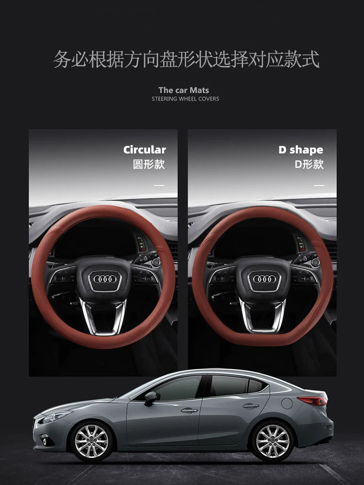 Audi steering wheel cover for Q5L, A4L, A3, A6L, Q3, Q2L, A5, Q7, A7, Q8 and S3 all season genuine leather steering wheel