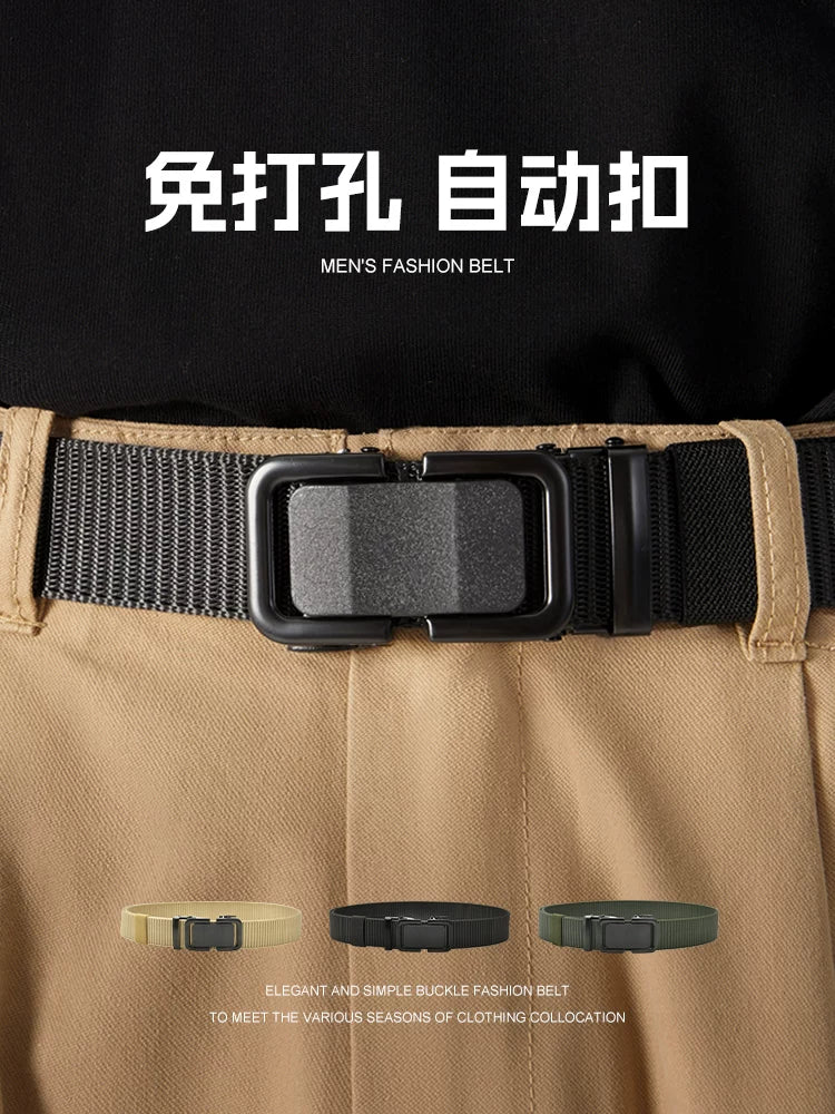 Kişi kəməri moda gənclər üçün kətan hərbi təlim kəməri avtomatik toqqa toxunmuş neylon təsadüfi tələbə trend şalvar kəməri