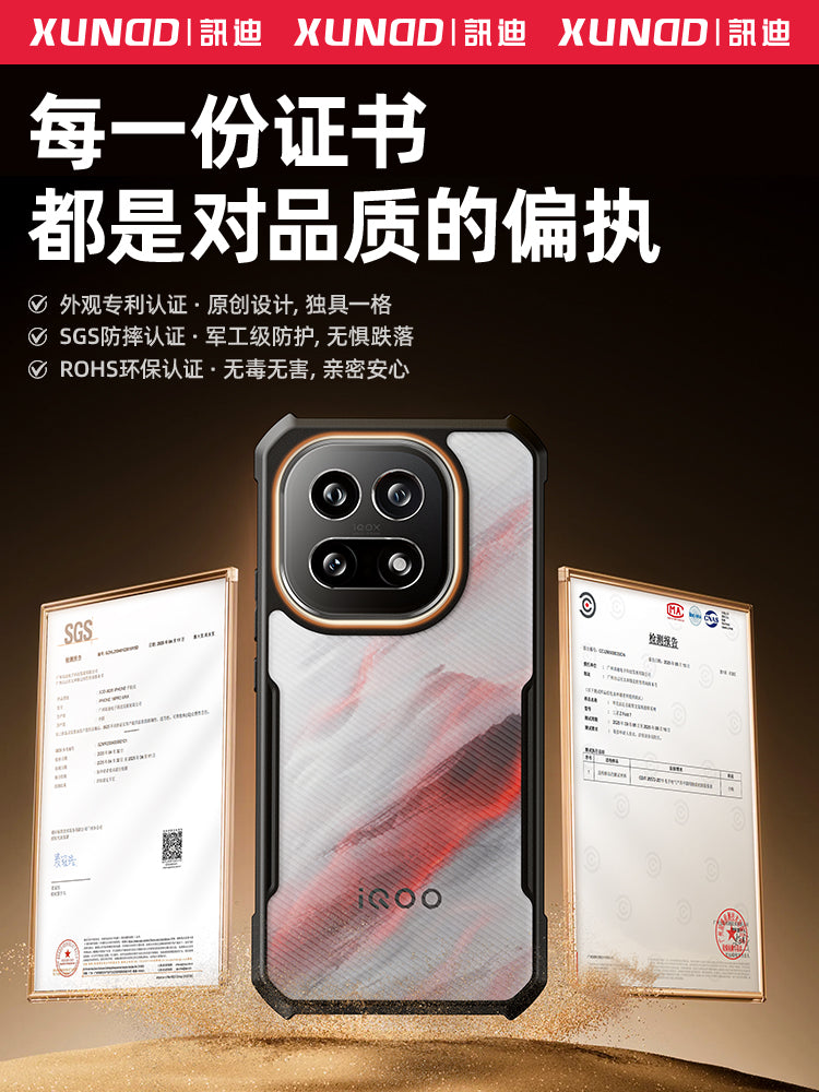 Xundi iqoo15 mobil telefon qutusu üçün uyğundur, yeni vivoiqoo13 yıxılmağa qarşı qoruyucu örtük iq10pro + maqnit 12 lens hər şey daxil olmaqla qabaqcıl neo11 sadə buzlu şəffaf 9 mötərizə qabığı