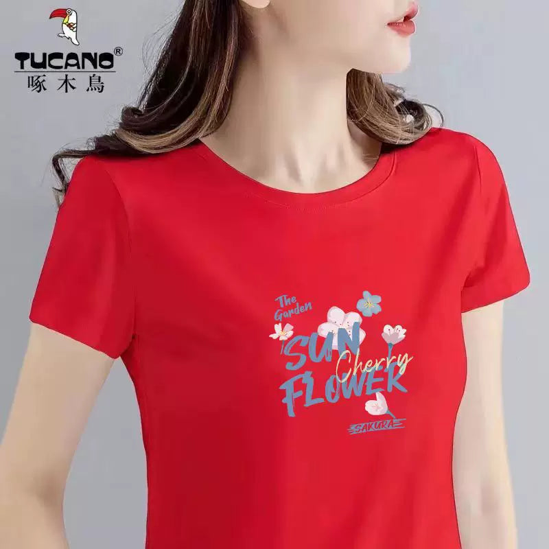 Clearance clearance Woodpecker brendi böyük ölçülü üst yay üslublu qısaqol dəbli dəyirmi boyun təmiz pambıq taxçalı köynək