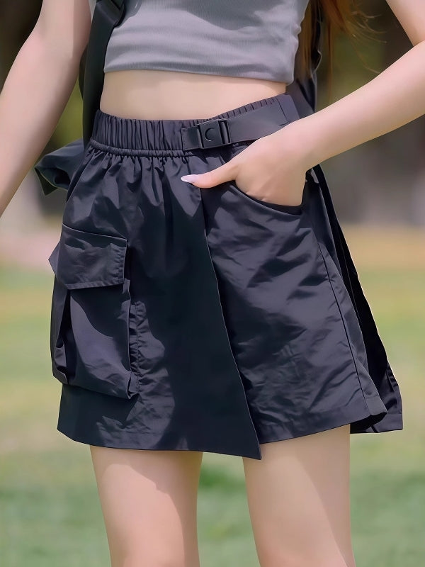 Qadın üçün nazik, tez quruyan yük şalvarı ətəyi, 2026 yeni model, yüksək belli A-xəttli ətək, böyük ölçülü, arıqladıcı Amerika üslubunda qara ətək.