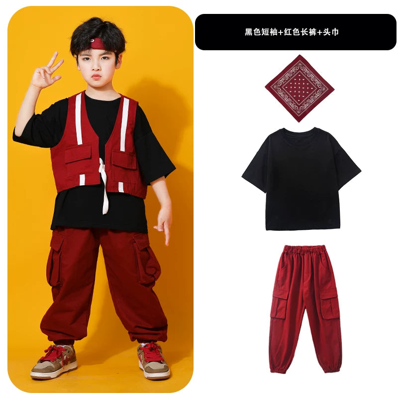 Küçə rəqsləri uşaqlar üçün dəbli, gözəl oğlanlar üçün hip-hop performansı jileti, üç hissəli hip-hop küçə performansı kostyumu.