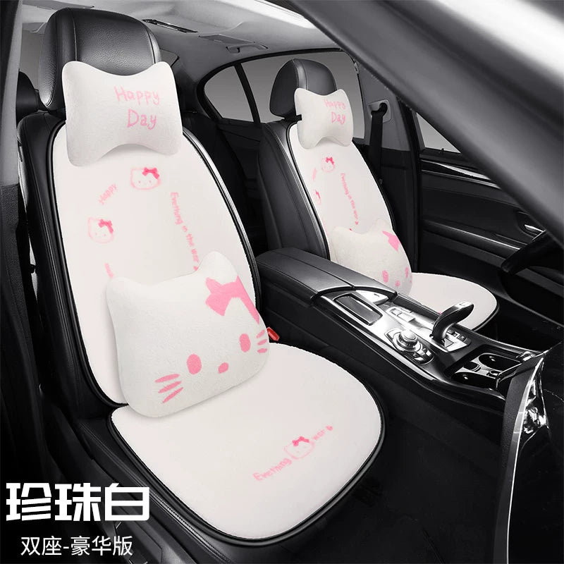 Cartoon cat little cat design winter car seat cushion, short, soft, warm and thick, cute for girls, semi-covered seat cushion.