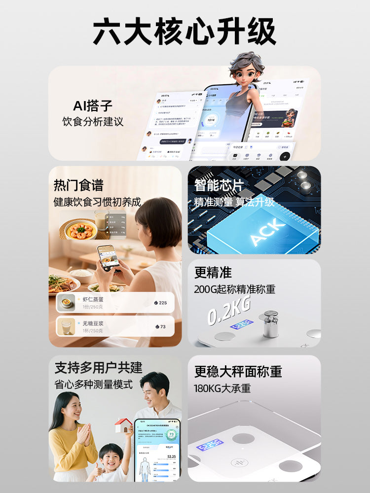 Aisikai elektron tərəzi ev çəki tərəzi dəqiq çəki bədən yağını və çəki itkisini ölçə bilər xüsusi APP ağıllı bədən yağ tərəzisi