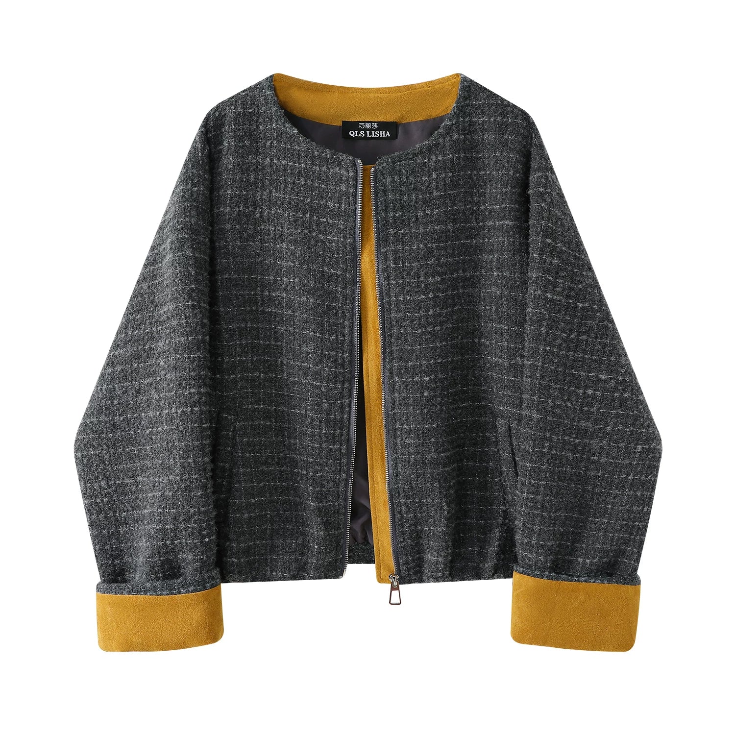 Chola Lisa-nın dizayndan ilhamlanmış rəngarəng retro qısa gödəkçəsi, payız və qış üçün çox yönlü və gündəlik Koreya üslubunda yun top.