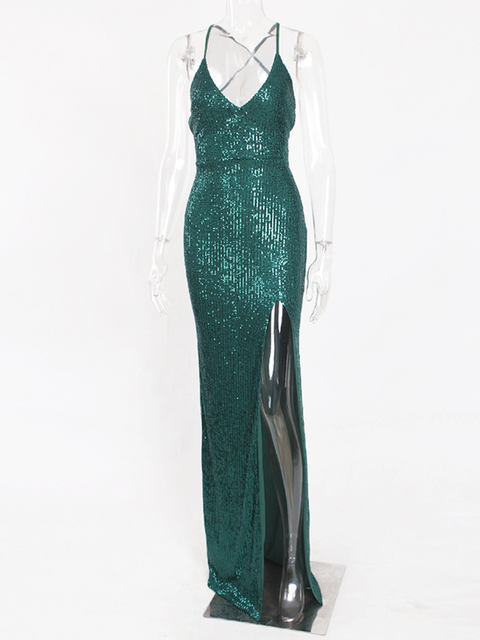 Seksual V Yaxalıq Bağcıqlı Payetli Kokteyl Əyləncə Donu Arxasız S