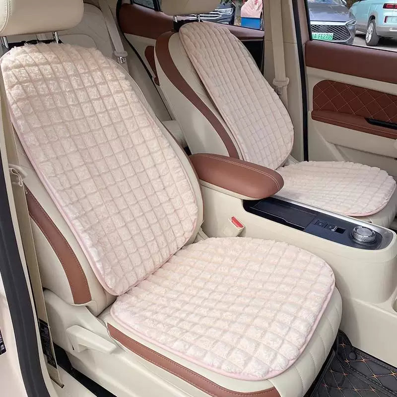 Soft warm lumbar support car seat cushion for winter, universal car interior back seat cover, non-slip car mat for women.