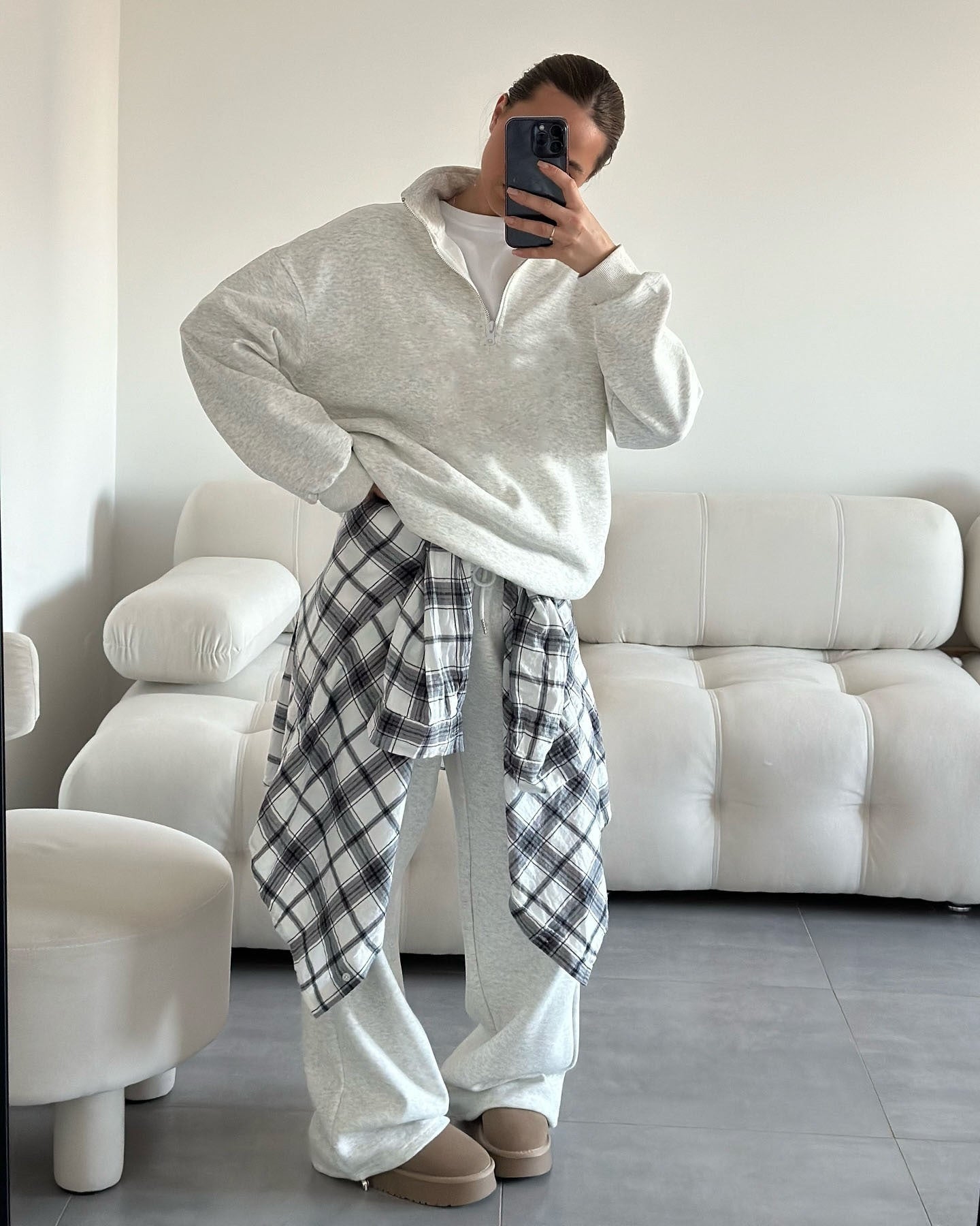 European and American style loose, half-zip shirt and pants set