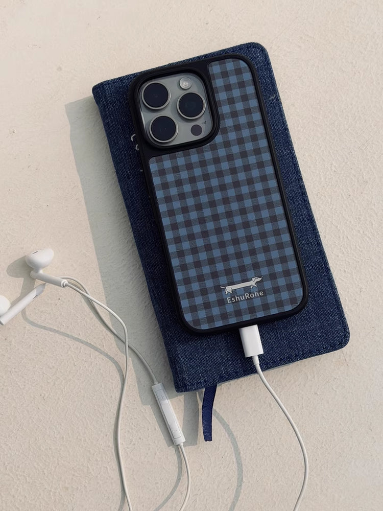EshuRohe 2026 yaz və yay yeni Fransız duz üslubu Coruli mavi qəhvəyi rəngli plaid cüt unisex alma iphone17promax cib telefonu qutusu 16plus orijinal yüksək səviyyəli mənada 15 maqnit buzlu