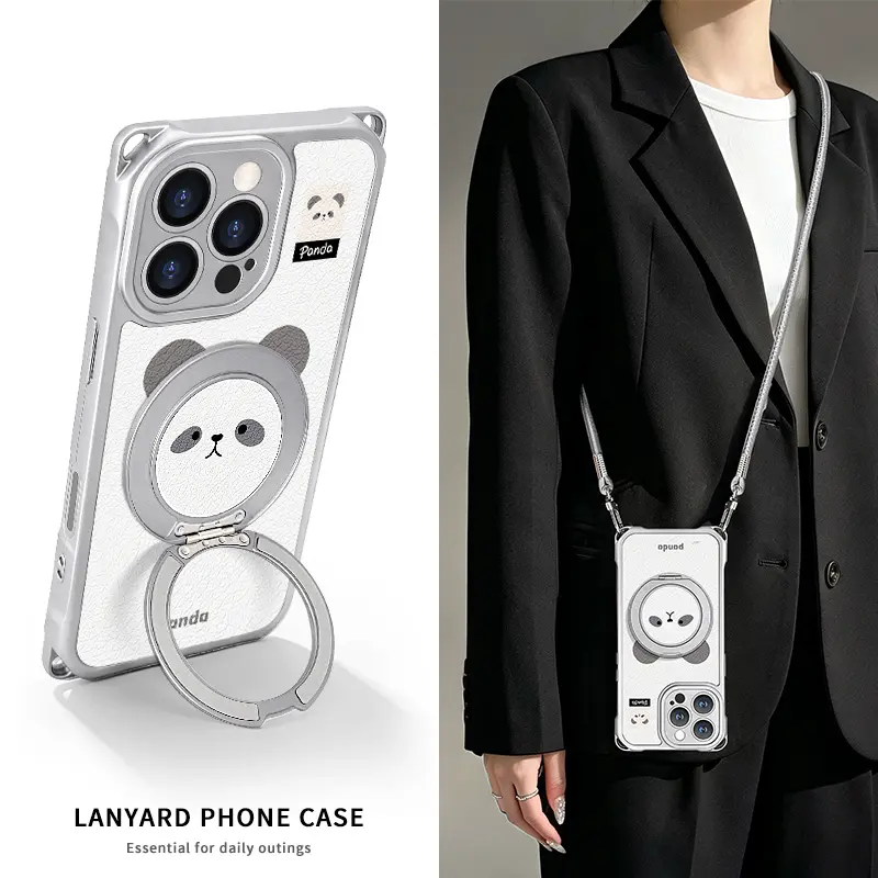 Apple 17promax mobil telefon qutusu üçün uyğun Panda stendi Huawei mate60pro yeni p70 yaradıcı OppoReno15 diaqonal lanyard vivox300 dörd künclü anti-düşmə Xiaomi 17 sevimli və yumşaq
