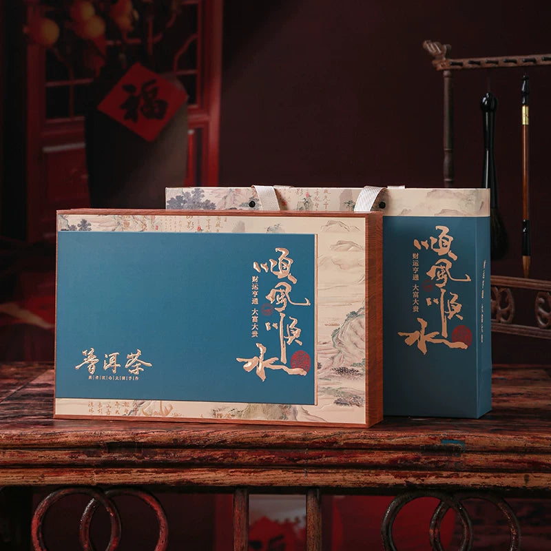Pu'er çay tort qutusu yüksək səviyyəli universal tək tort 357 q İslandiya qədim ağacı çay qablaşdırma qutusu çay bıçağı ilə boş qutu hədiyyə qutusu