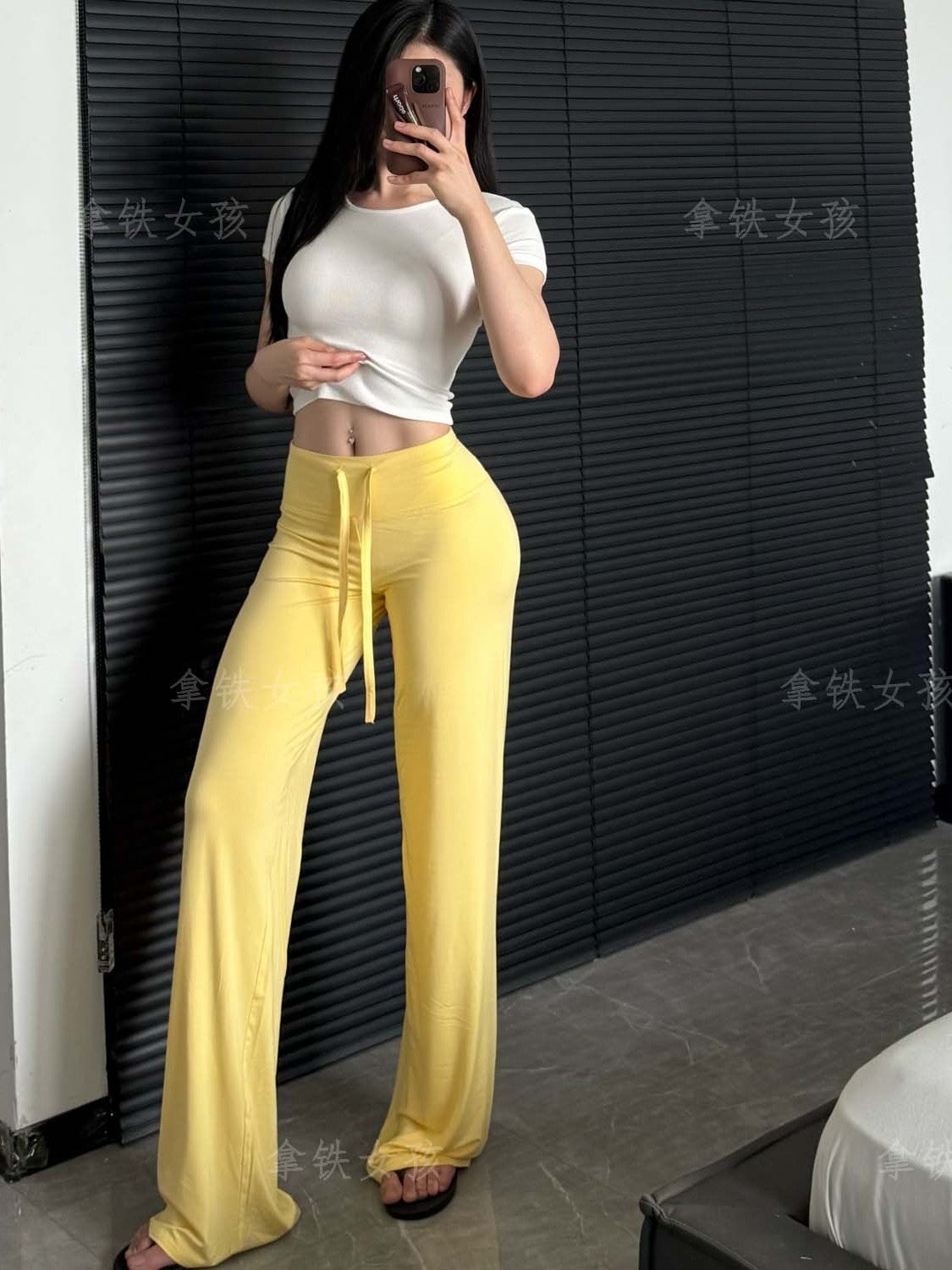 Latte Girl Yaz və Yay Fitness Şalvar Gündəlik Şalvar Yüksək Belli Geniş Ayaqlı Şalvar İncə Qadın Çox Yönlü İdman Modal Parça