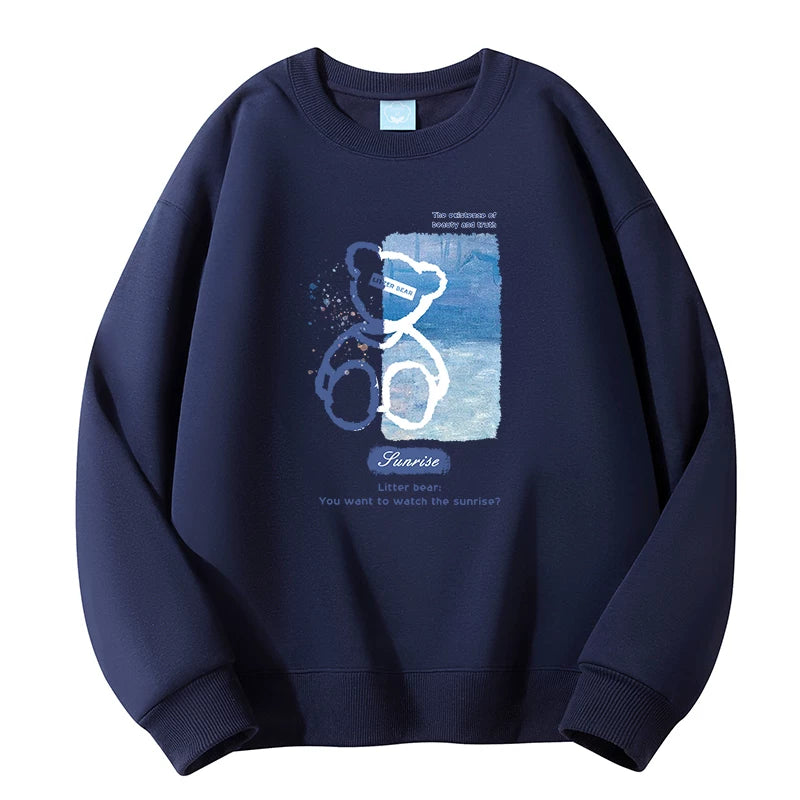 GLM Kişi və Qadınlar üçün Yun Astarlı Dəyirmi Yaxalı Sviter, Payız/Qış İstiliyi, Ağır Çəkili Stil, Amerika Boş Forması, Dəbli Brend Əsas Qat, Kişi Geyimləri