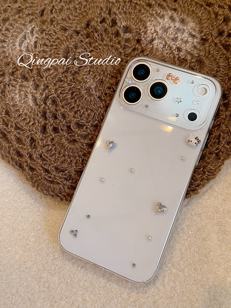 Yüngül şəffaf üçölçülü gümüş sevgi rhinestone Apple 17promax cib telefonu qutusu iphone16pro yeni 15 qadın modeli 14 sadə yüksək səviyyəli niş yüksək dəqiqlikli qabıq hər şey daxil sərt qabıq