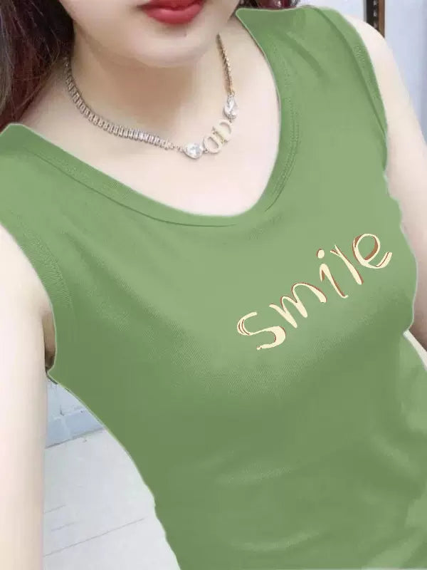 100% pambıqdan hazırlanmış qadın gödəkçəsi yay üçün yeni incə fit orta yaşlı analar üçün asma və kənarları hərf çaplı qolsuz dibli köynək