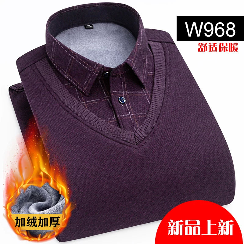 Paul Kişi İsti Köynək, Süni İki Parçalı, Yun Astarlı, Qalın Köynək Yaxalıqlı, Trikotaj Sviter, Böyük Ölçülü Üst Qat