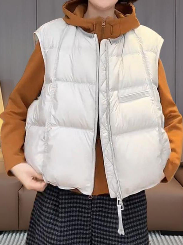 Koreya üslubunda qadınlar üçün boş dairəvi yaxalı pambıq jilet, payız və qış, böyük ölçüdə, bir az dolğun qızlar üçün, çoxfunksiyalı qolsuz jilet