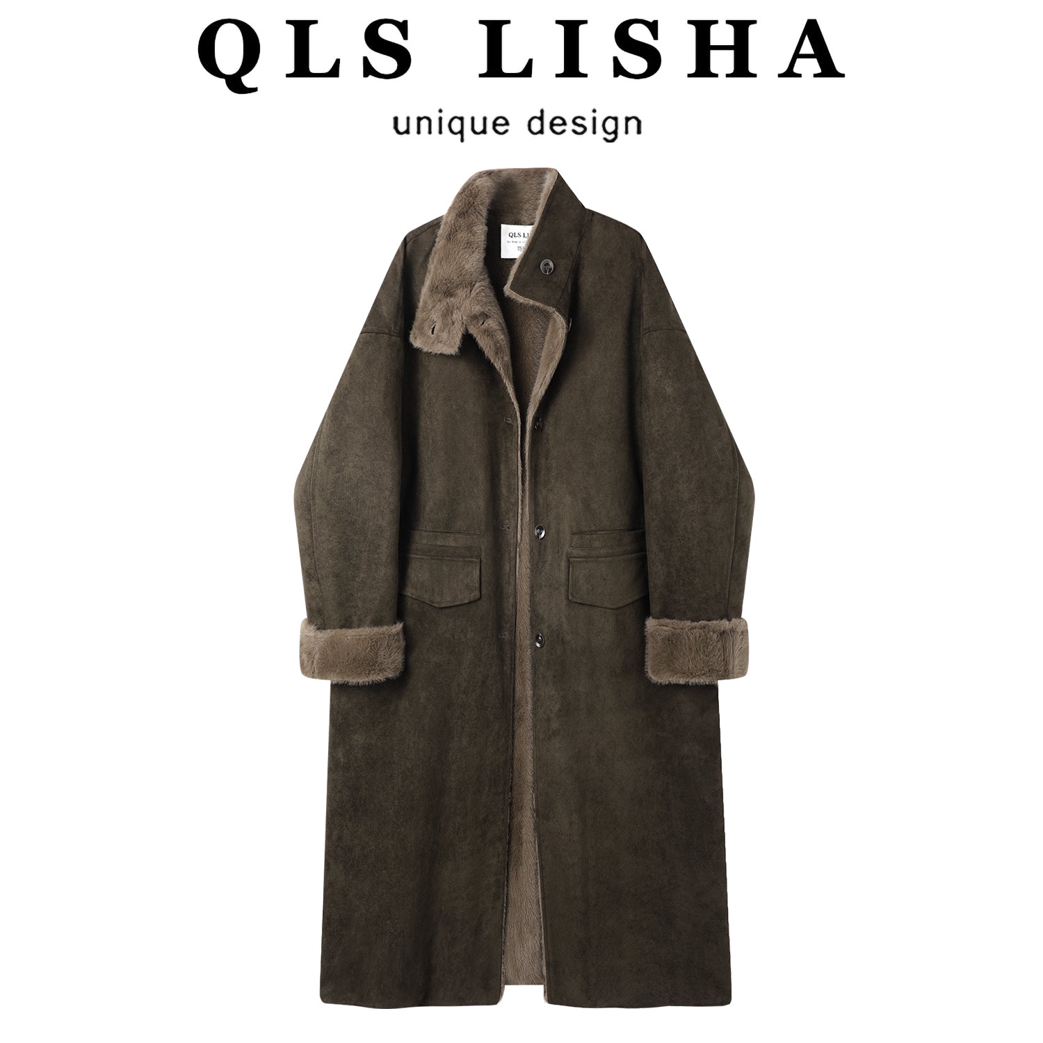 Cholisa'nın super şirin, geri çevrilə bilən quzu yunundan hazırlanmış retro paltosu, qadın qış orta uzunluqlu qalın zamşa yun paltosu