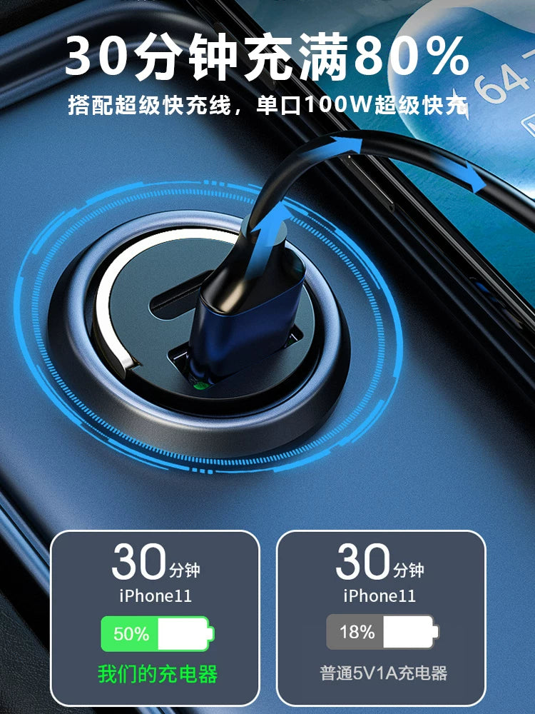 Huawei, Xiaomi və Apple avtomobil siqaret çaxmağının gizli adapteri ilə uyğun avtomobil şarj cihazı, 200W super sürətli şarj.