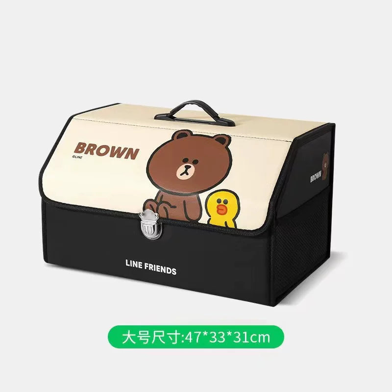 LINE FRIENDS Car Trunk Storage Box, Folding Organizer, Universal Car Decoration Cartoon Storage Box