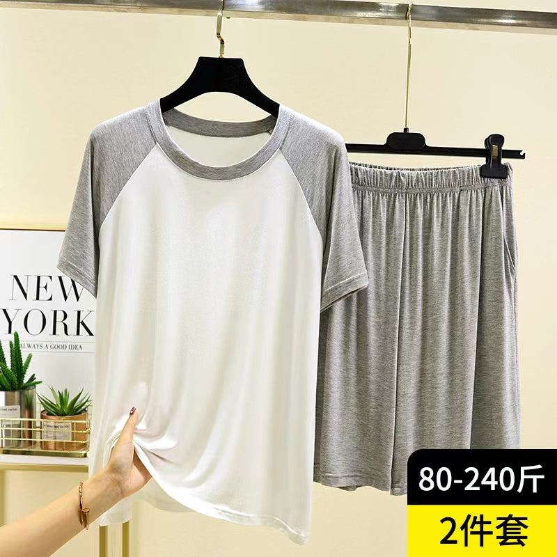 Kişi modal raglan pijama və pijama şalvar dəsti yay böyük ölçülü boş nazik gündəlik gündəlik xarici geyim ev geyimi iki parça dəst
