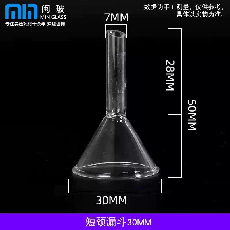 Şüşə huni üçbucaqlı huni laboratoriya qidalanma hunisi uzun boyunlu qısa boyunlu huni 30 50 60 75 90 120 150mm
