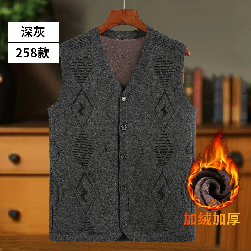 Orta və yaşlı kişilər üçün Roman kişilər üçün qış yun astarlı, qalınlaşdırılmış, isti jilet.