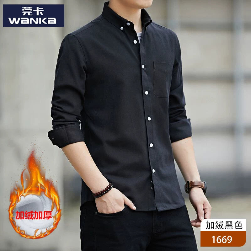 Kişilər üçün uzunqol köynək, gənclik üslubunda, boş forma, dəbli brend, yüksək səviyyəli Oksford parça, düz rəng, payız geyimi, gündəlik üst geyim.