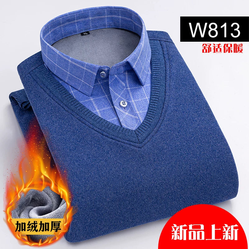 Paul Kişi İsti Köynək, Süni İki Parçalı, Yun Astarlı, Qalın Köynək Yaxalıqlı, Trikotaj Sviter, Böyük Ölçülü Üst Qat